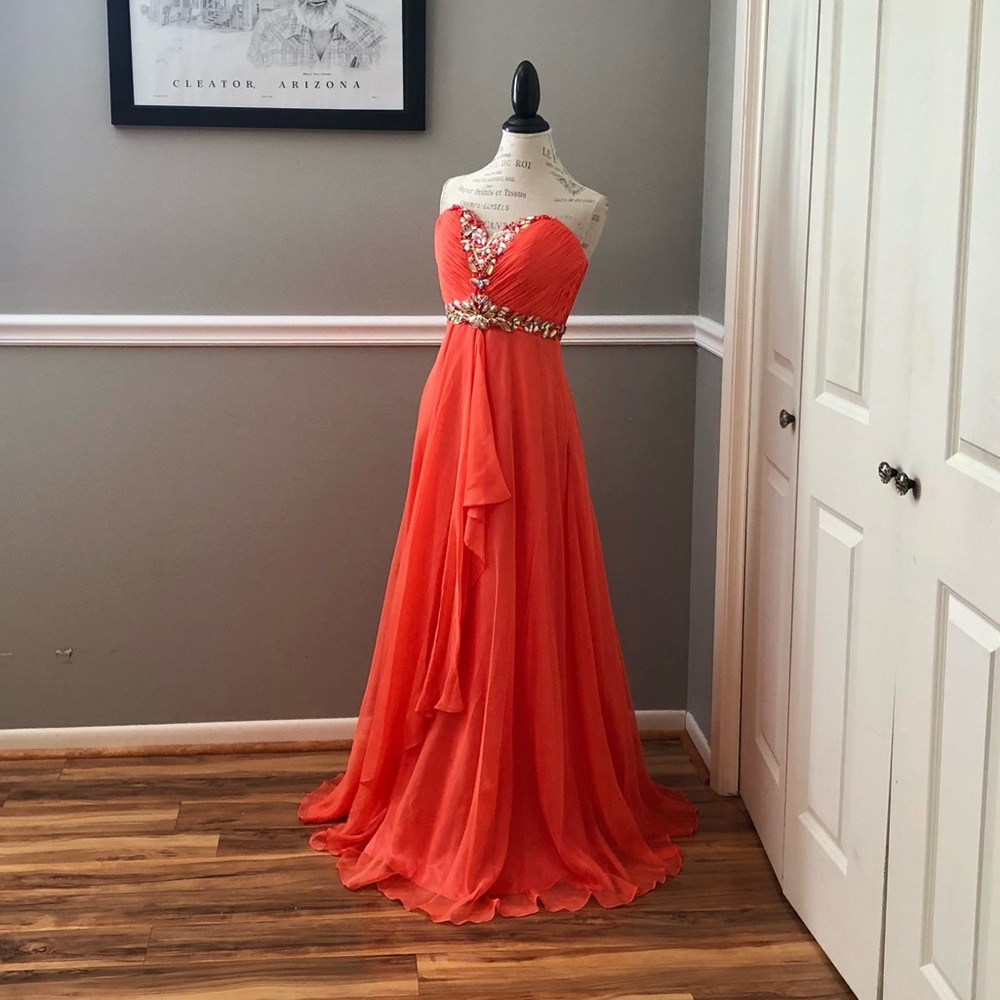 NEW TIFFANY DESIGNS SZ 4 TROPICAL ORANGE CHIFFON BEADED FORMAL EVENING GOWN